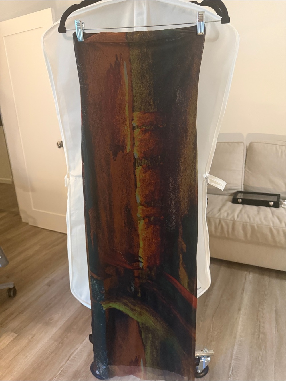 Zara Multicolor Abstract Print Maxi Skirt - Brown, Rust, Green